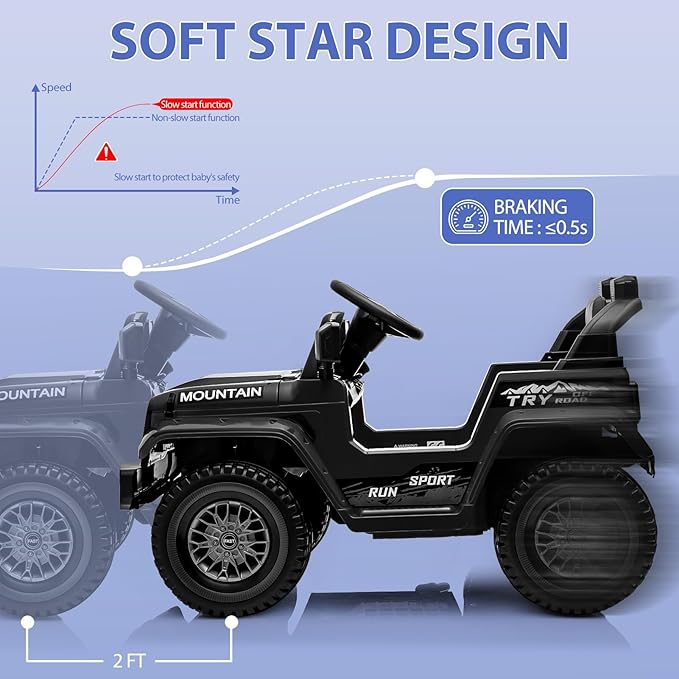 12V Kids Ride On Truck Car, Battery Powered Electric Vehicles with Remote Control, Spring Suspensions, 3 Speeds, LED Lights, Music, MP3, Ride On Toy Car for Children Toddles Boys Girls, Black