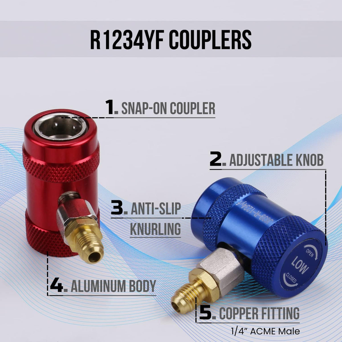 Lichamp Car A/C R1234YF Adapter with Self Sealing Can Tap, AC R1234 Quick Couplers Connectors Kit