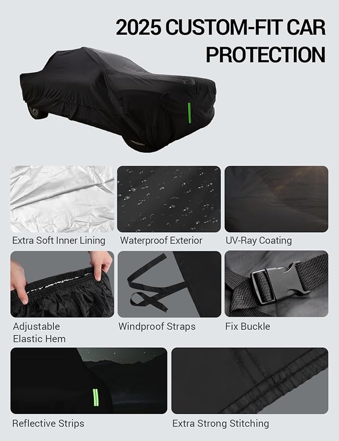 Proadsy 2025 Upgrade Car Cover Custom Fit for 2024 2025 Ford Ranger 5'Box, Waterproof All Weather for Automobiles, Full Exterior Cover Rain Snow Sun Protector Indoor Outdoor Car Cover
