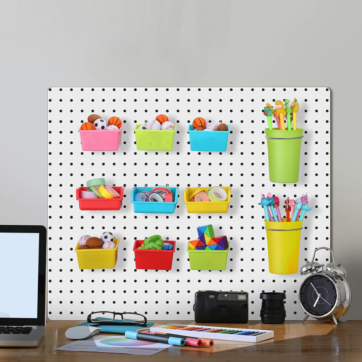 Yookeer 20 Pcs Pegboard Bins and Cups with Hooks and Loops Peg Assortment Organizer Accessories Various Tool Organizer Pegboard Baskets Set for Garage Workshop Workbench Office(Mixed Color)