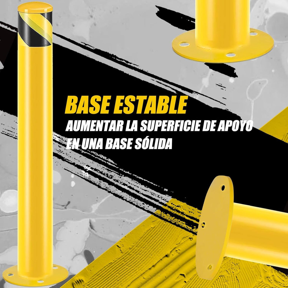 Safety Bollard Post, 36" H Steel Bollards,3.5" D Parking Bollard, Yellow Powder Coated Safety Parking Barrier Post, for Traffic Sensitive Areas (3, 36" H*3.5" D)