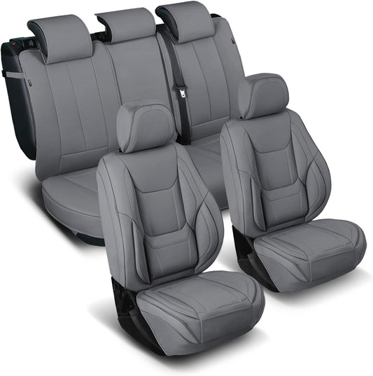 Coverland Custom Car Seat Covers Compatible with 2007-2013 Tundra Double Cab - Premium Leather Non-Slip Memory Foam Waterproof Cover Interior Protector Full Set-Dark Gray [See Size Chart-Size X134]