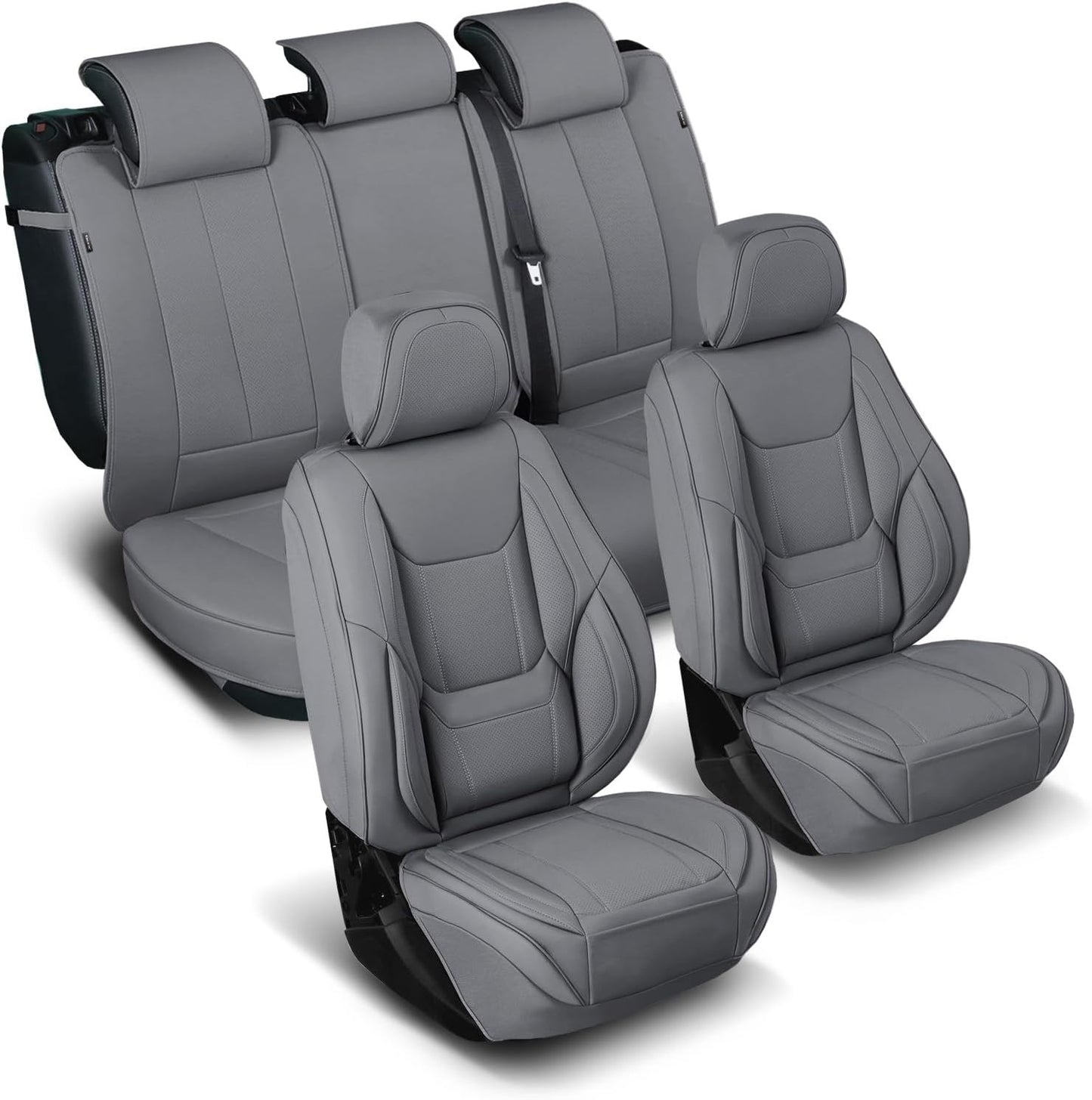 Coverland Custom Car Seat Covers Compatible with 2002-2010 Ram 1500 Quad Cab, Crew Cab - Premium Leather Non-Slip Waterproof Custom Interior Protector Full Set-Dark Gray [See Size Chart-Size X142]