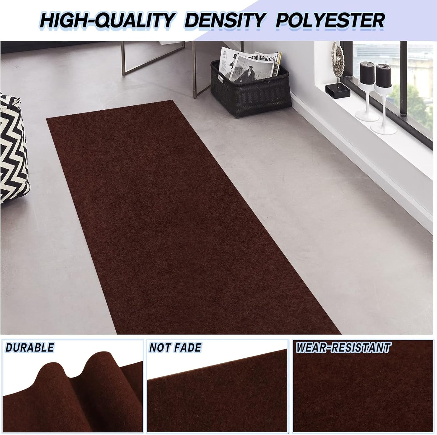 Custom Size Backed Non-Slip Area Rugs Runner, Easy Clean, Waterproof Runner Rugs for Hallway Entryway, Kitchen, Laundry, 3FT x 22FT, Brown