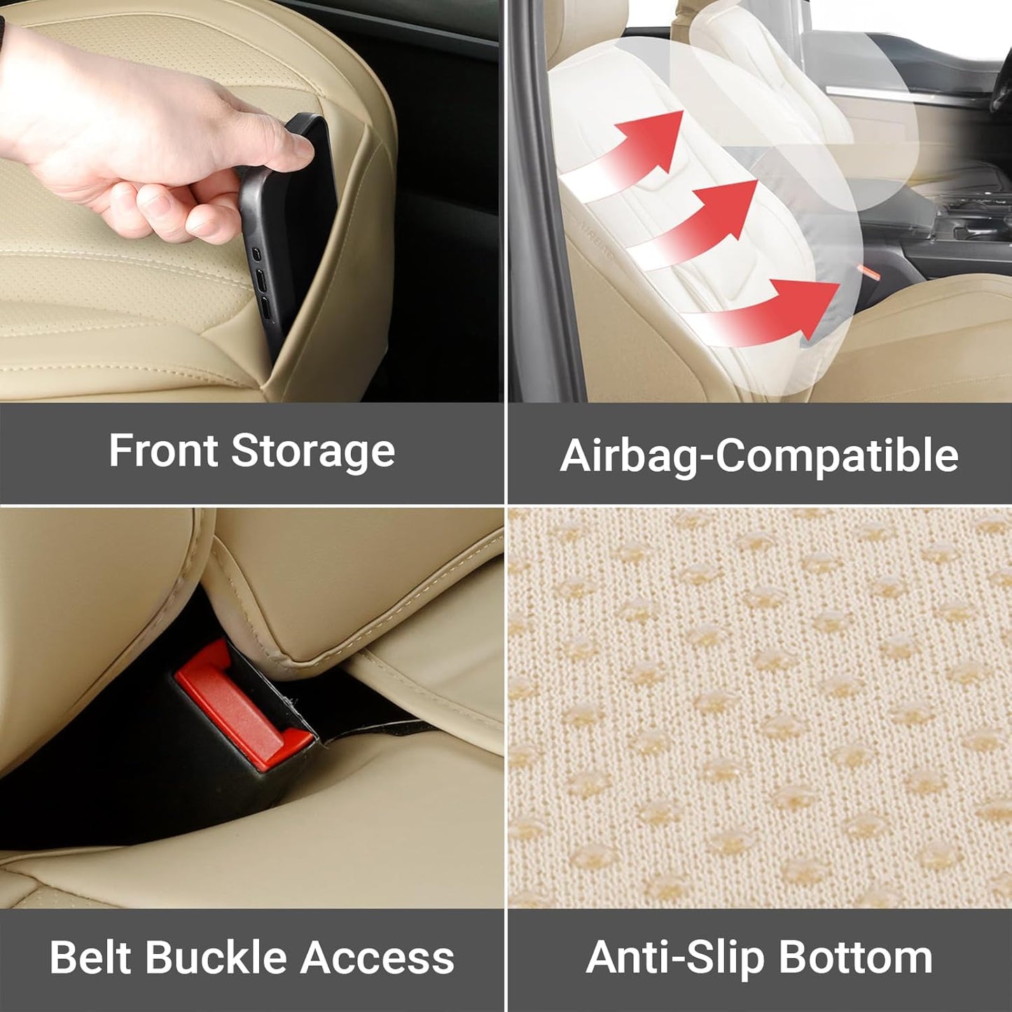 Coverland Custom Car Seat Covers Compatible with 2019-2025 RAM 1500 Quad Cab - Premium Leather Non-Slip Memory Foam Waterproof Cover Interior Protector Full Set-Beige [See Size Chart-Size X123]