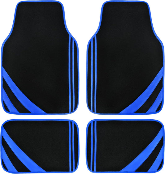 CAR PASS Faux Leather Car Mats Blue Edge Waterproof Car Floor Mats Car Carpet Mats 4 Pieces with Double Stitch Line Anti-Slip Backing Design, Universal Fit for Most Vehicles,SUVs,Sedan,Vans