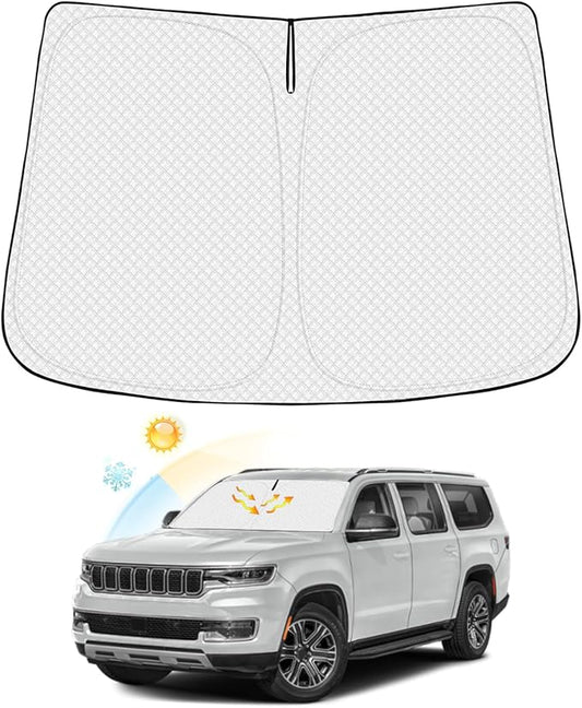 Windshield Sun Shade for Jeep Wagoneer Accessories 2022-2026 (NOT for Grand Wagoneer) Thicken 6-Layer Front Window Sunshade Cover Sun Visor Protector Foldable Block UV Rays Keep Vehicle Cool