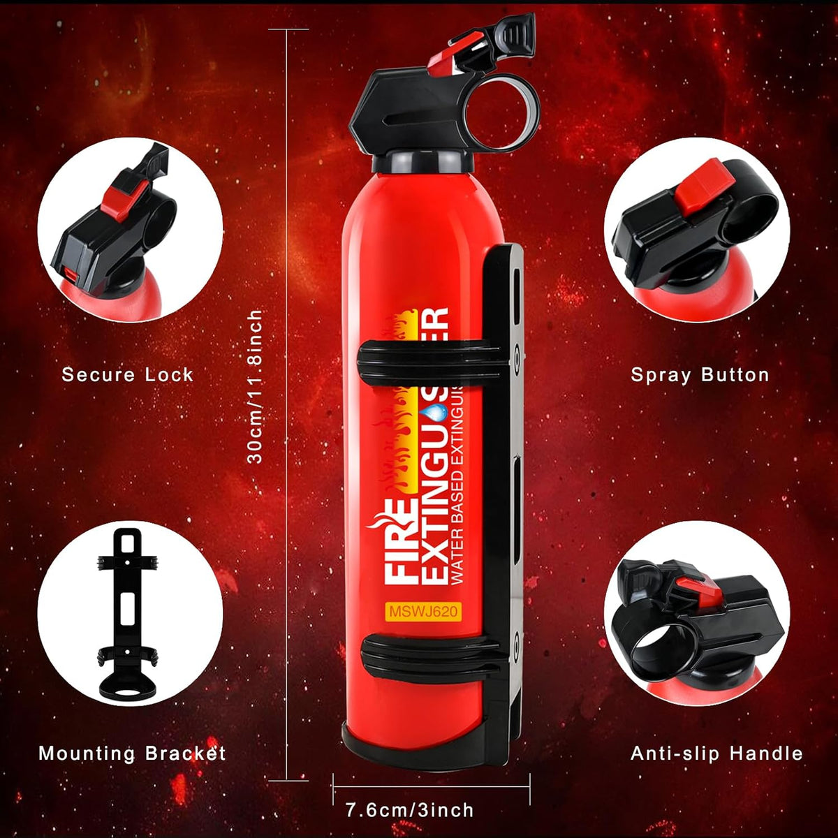 4 Pack Fire Extinguisher for Home with Mount - Upgraded 8-in-1 Portable Fire Extinguisher for Car Vehicle Boat House Kitchen, Water-Based Fire Extinguisher for A, B, C, K Fires