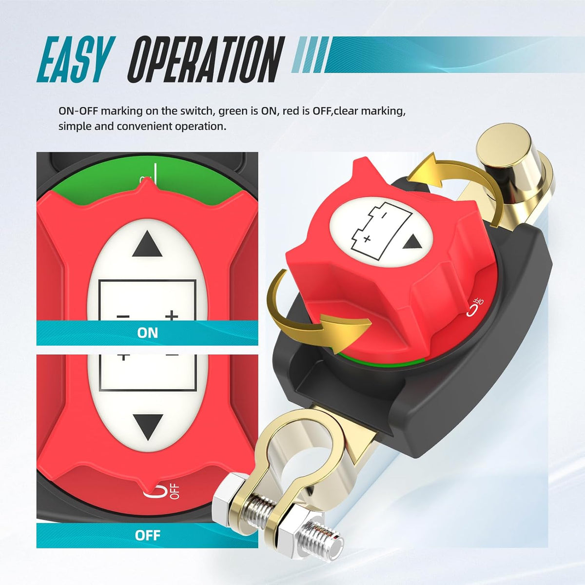 Top Post Battery Disconnect Switch, On/Off Battery Power Cut Off Switch 275A 12V-48V for Automotive, RV, Marine, Truck, Boat(2025 New)