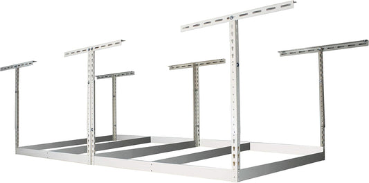 MonsterRax 4x8 Overhead Storage Rack Frame Kit - Hanging Storage Shelves, Ceiling Storage Rack System, Overhead Garage Organizers - (White, 12"-21")
