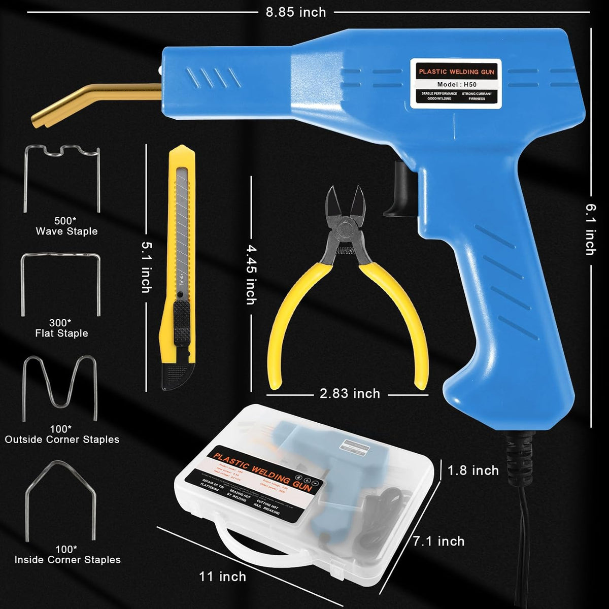 ATOLS Plastic Welder, 1000PCS Staples, Plastic Welding Kit, Hot Stapler Kit, Plastic Welder Gun Kit, Car Bumper Repair Kit, Plastic Repair Kit