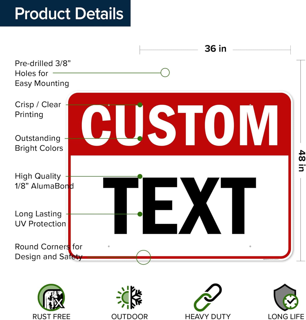 Custom Sign, Custom Sign for Business, Indoor/Outdoor use. 36x48 Inches, Rust Free DiBound, Fade Resistant, Made in USA by My Sign Center (Header)