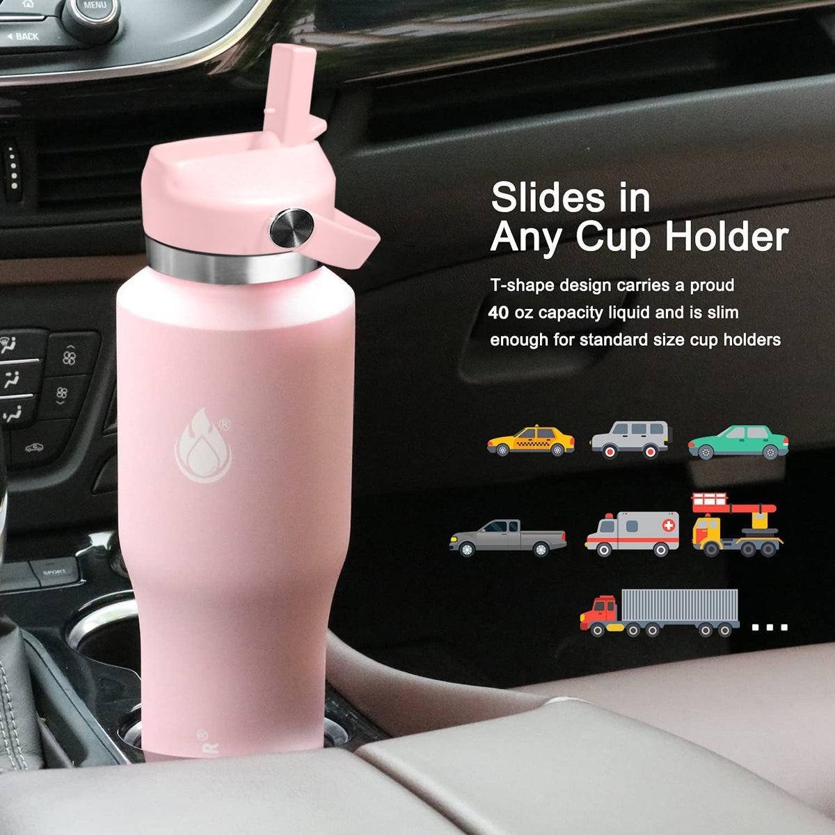 SENDESTAR SENDESTAR 40oz Stainless Steel Water Bottle(Cold for 48 Hrs, Hot for 24 Hrs),Double Wall Vacuum Insulated Bottle with Straw Lid, Spout Lid and Flex Cap, Fit in Any Car Cup Holder