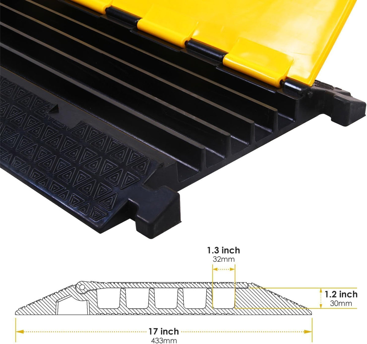 OrangeStar 2-Pack Rubber Cable Protector Ramp Heavy Duty 5-Channel Wire Cord Cover Ramps 18 Tons Load Capacity Traffic Speed Bumps for Driveway