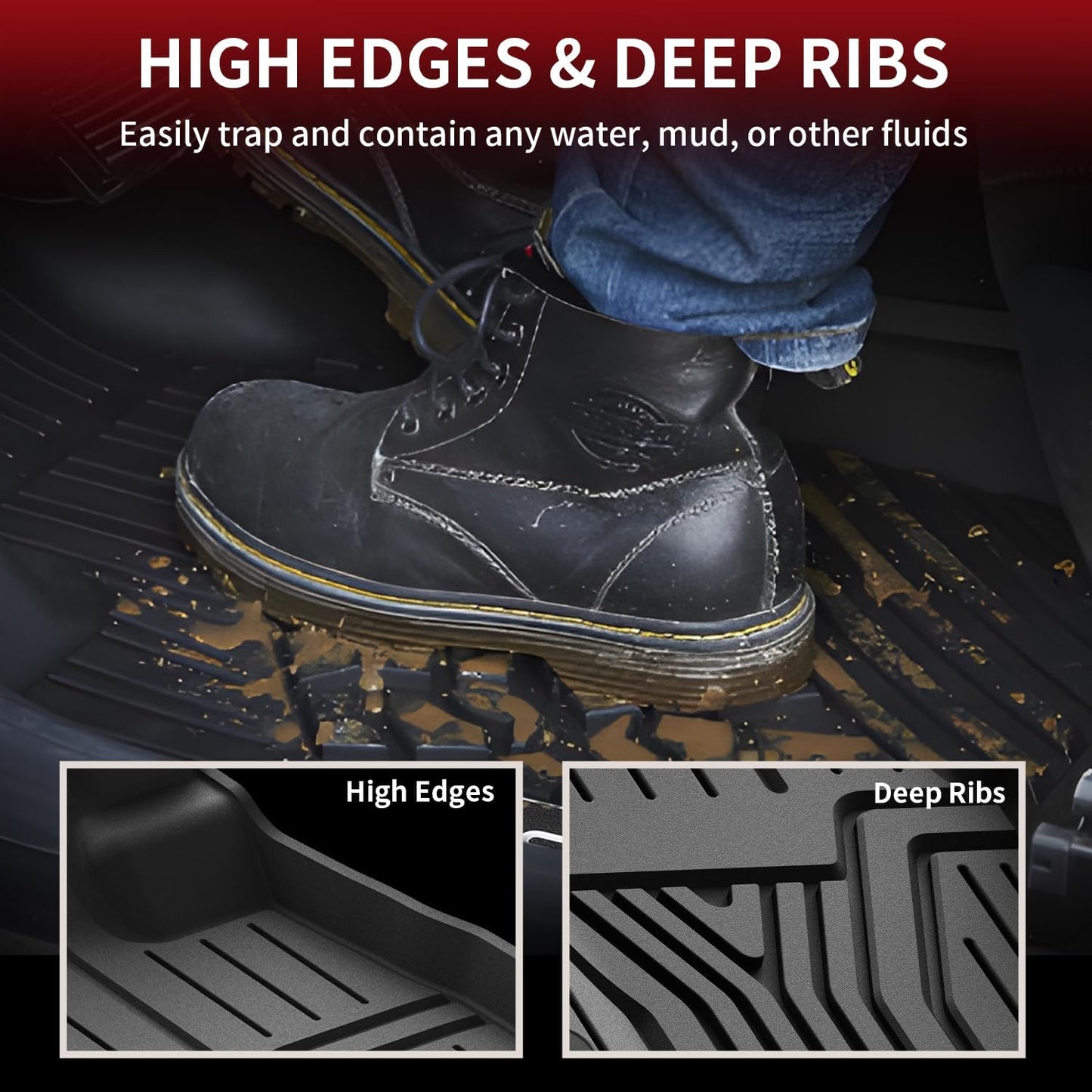 LASFIT Floor Mats & Trunk Mat with Backrest Mat for Honda Pilot 2023-2025, All Weather TPE Floor Liners 1st & 2nd & 3rd Row & Cargo Mat with Backrest Mat Full Set, Black