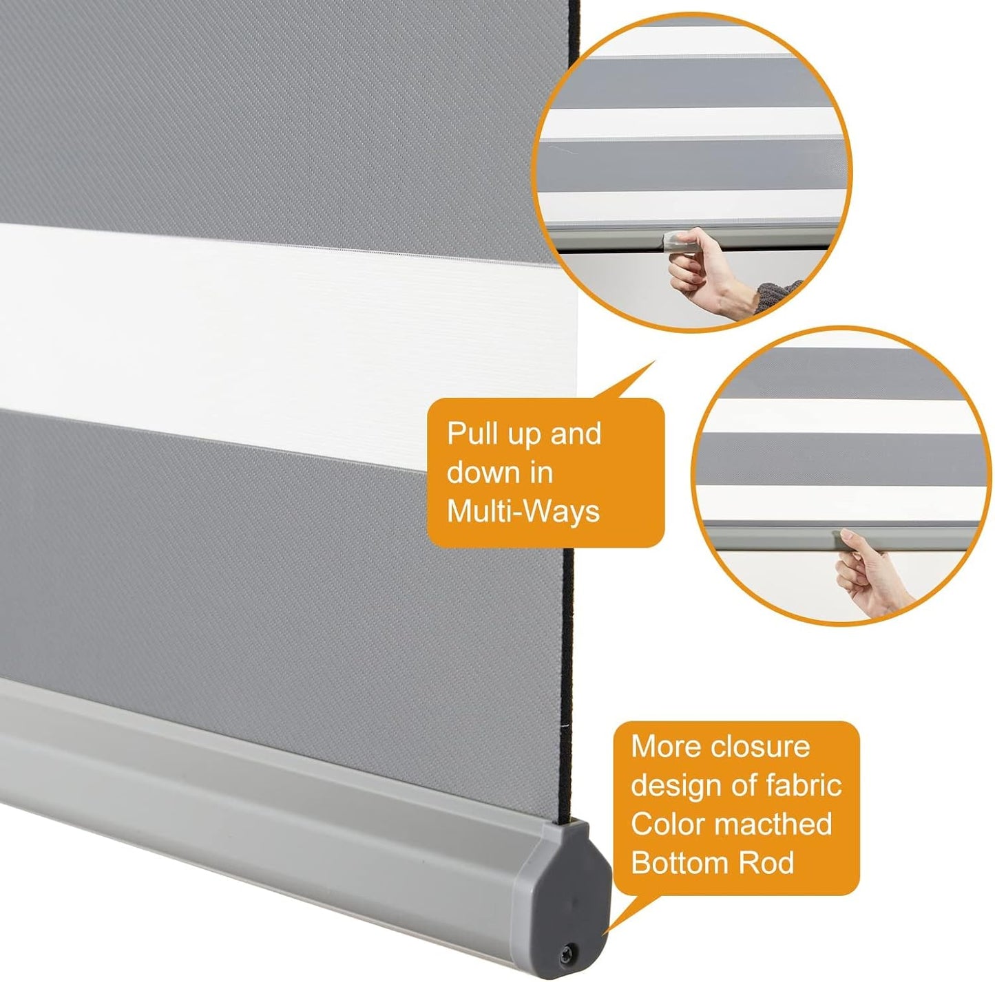 Persilux Custom Size Cordless Zebra Blinds for Windows Free-Stop Roller Windows Shades Dual Layer Light Control for Day and Night, Light Filtering Sheer Shades for Home and Bedroom Grey