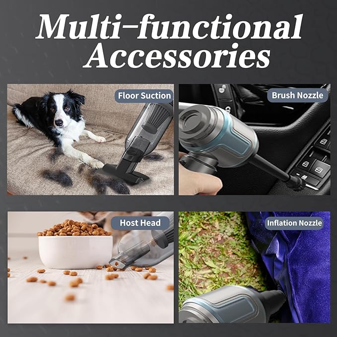 Car Vacuum Cleaner,16000PA High Power Mini Vacuum Cleaner, 7-in-1 Rechargeable Handheld Vacuum, Portable Cordless Compressed Air Duster & Air Blower for Cars, Home, Office, Pet