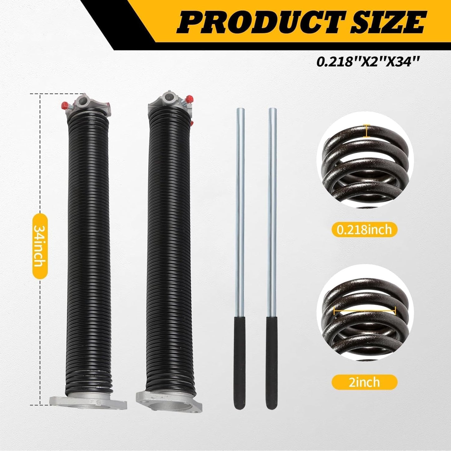 Pair of 2"Garage Door Torsion Springs Set with Non-Slip Winding Bars, Electrophoretic Coated (0.218X2"X34")