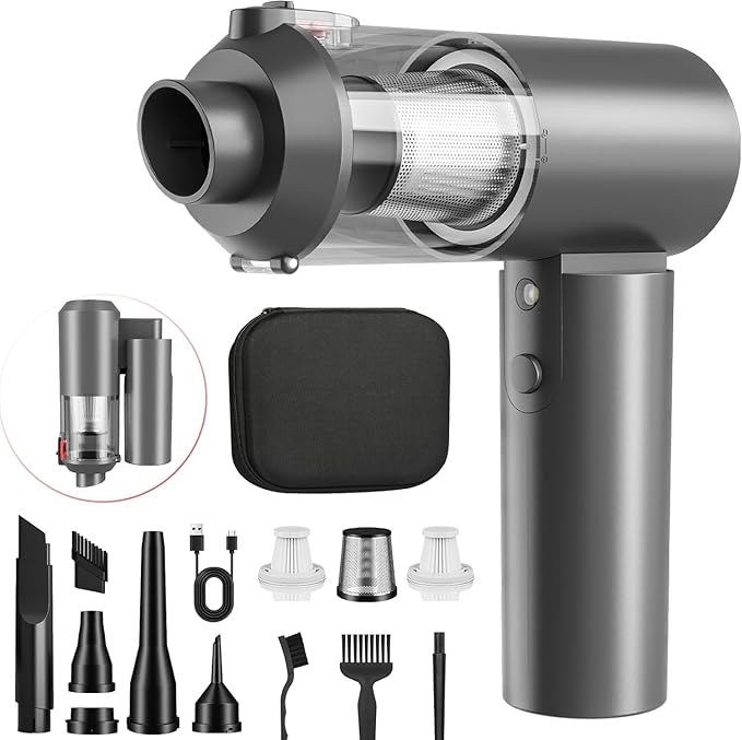 90° Foldable Car Vacuum Portable Cordless 16000PA Suction, 4-in-1 Mini Vacuum Cleaner with Brushless Motor, Handheld Vacuum for Car, Home,Office