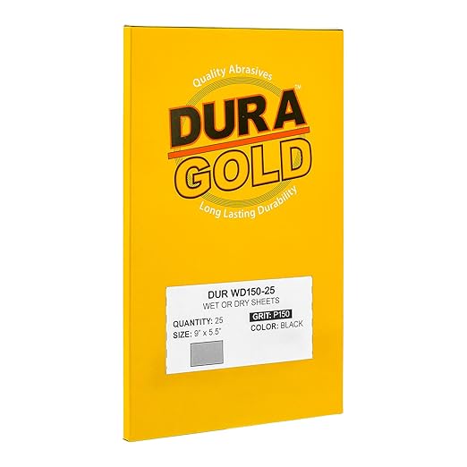 Dura-Gold Premium 150 Grit Wet or Dry Sandpaper Sheets, 5-1/2" x 9", Box of 25 - Coarse-Cut Sanding, Detailing, Polishing Automotive, Woodworking Wood Furniture, Metal Finishing Hand Sand Block Sander