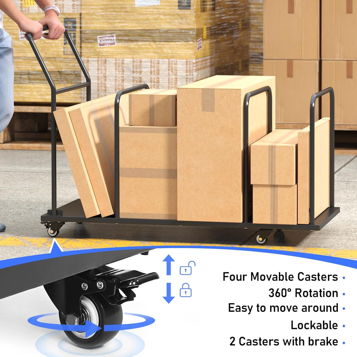 Carton Stand, Carton Storage Rack, Metal Cardboard Box Organizer with Wheels, Heavy Duty Carton Organizer Rack, Cardboard Carton Cart Stand for Home Warehouse (500LBS)