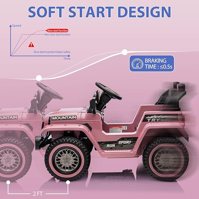 12V Kids Ride on Truck Car, w/Parent Remote Control, Twin 35w Motors, 3 Speeds, LED Lights, Music & Horn, Spring Suspension, Kids Electric Vehicles Toy for 3-5 Years Old Boys Girls Gift, Light Pink