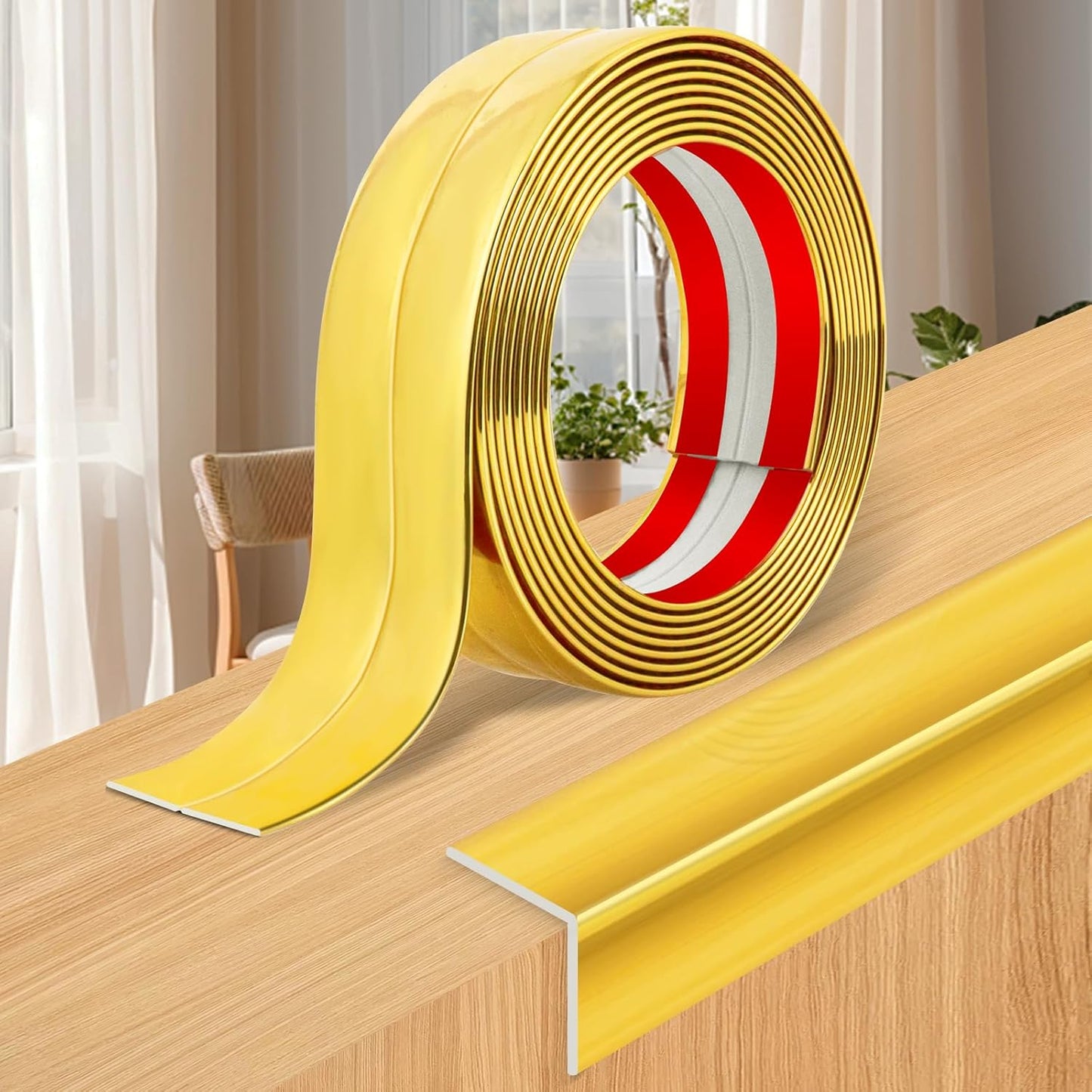 Wall Corner Protector Moulding Trim Peel and Stick Wall Corner Guards Trim Flexible Self Adhesive Edge Protector Moulding, 0.8 in x 10 Ft, Gold