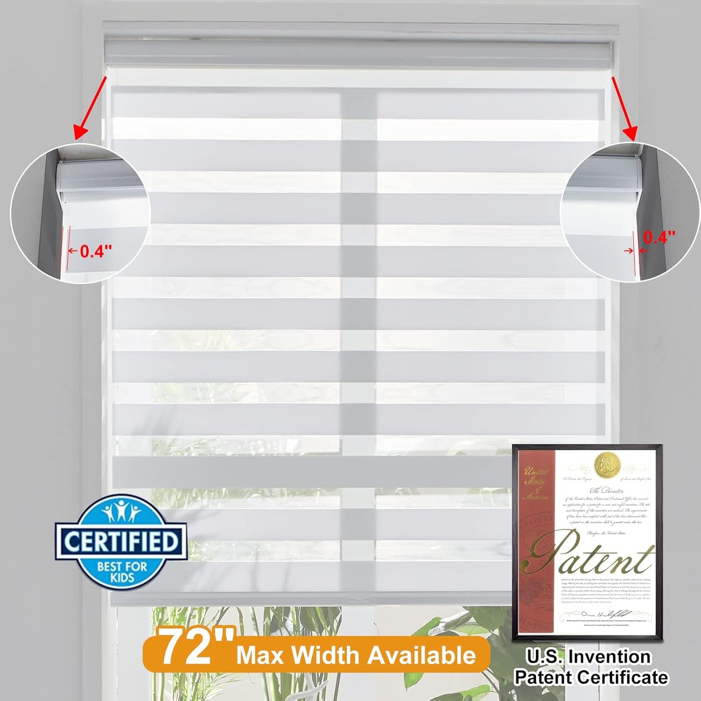 Persilux Cordless Zebra Blinds for Windows Free-Stop Roller Windows Shades (31" W X 47" H, White) Dual Layer Light Control for Day and Night, Light Filtering Sheer Shades for Home, Easy to Install