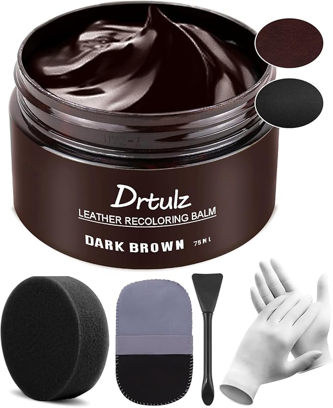 Dark Brown Leather Recoloring Balm, Leather Repair Kit for Furniture, Leather Scratch Remover, Leather Color Restorer for Couch, Car Seats, Shoes - Repair Leather Dye for Scratched and Faded Leather
