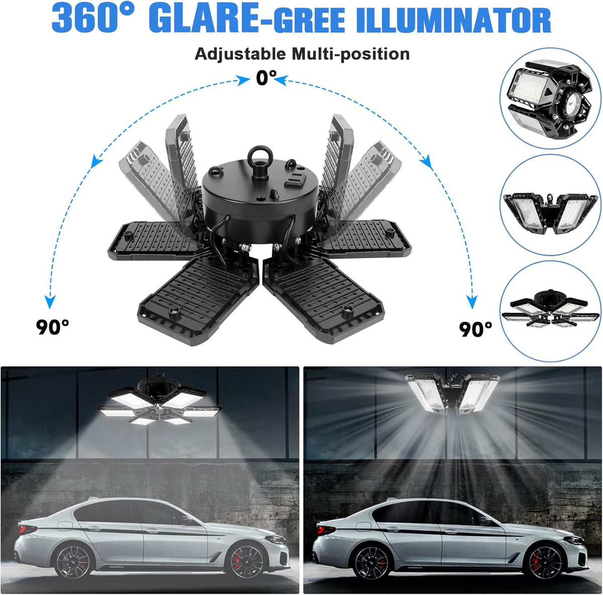 LED Garage Lights 2 Pack - 180W, 18000LM 6500K Led Shop Light with 6+1 Deformable Panels, Basement, Barn, Warehouse, Shop Ceiling Lights, E26/E27 for Multiple Uses