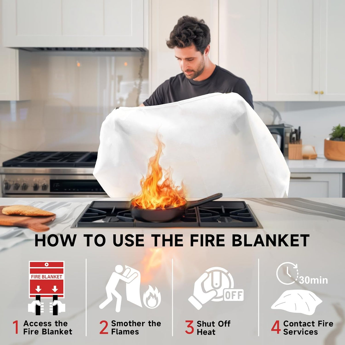 Fire Blanket Emergency for Home Kitchen - 8 Pack 40"x40" Fireproof Safety Protection Fiberglass Flame Retardant Blankets Survival Essential Kit for House Car Camping Outdoor Fireplace Grill BBQ