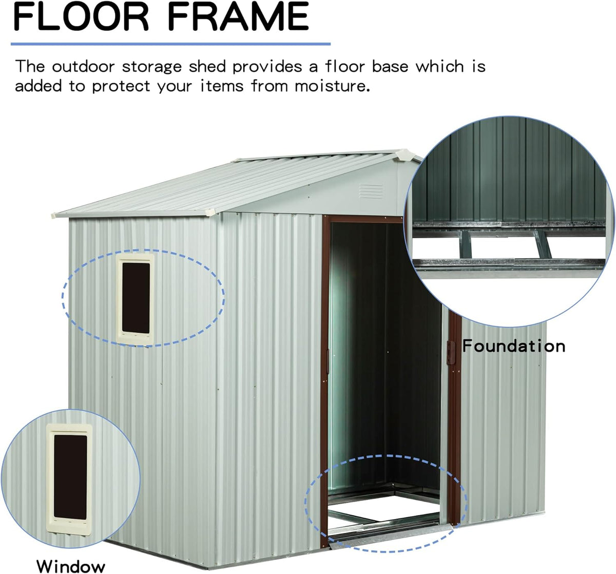 6x5 FT Outdoor Storage Shed, Metal Garden Shed with Frame Floor, Outside Tool Shed with Window, Waterproof Storage Building with Lockable Sliding Doors & Sloped Roof for Backyard, Patio, White