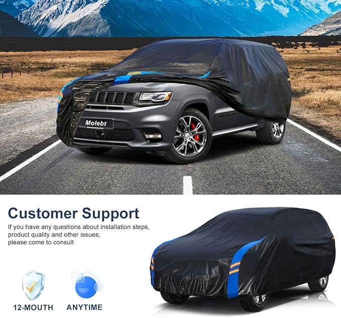SUV Car Cover Waterproof All Weather for Automobiles, Full Exterior Covers for Jeep (182-190 inch) Universal Fit for Chevrolet Equinox, Ford Escape, etc. Rain Winter Sun Snow Protection.