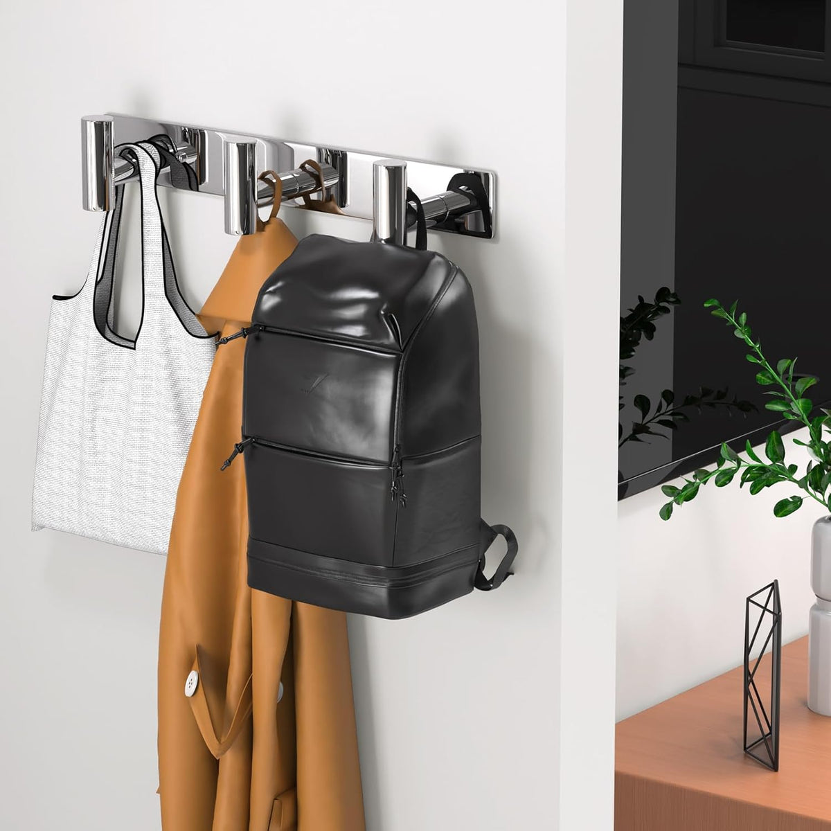 Wall Mounted Coat Rack-3 Hooks, Heavy Duty Stainless Steel Hook Rail for Towel Coat Hat Purse Bag Jacket, Towel Hooks for Entryway Bathroom Kitchen (Glossy 3 Hooks - 1 Pack)