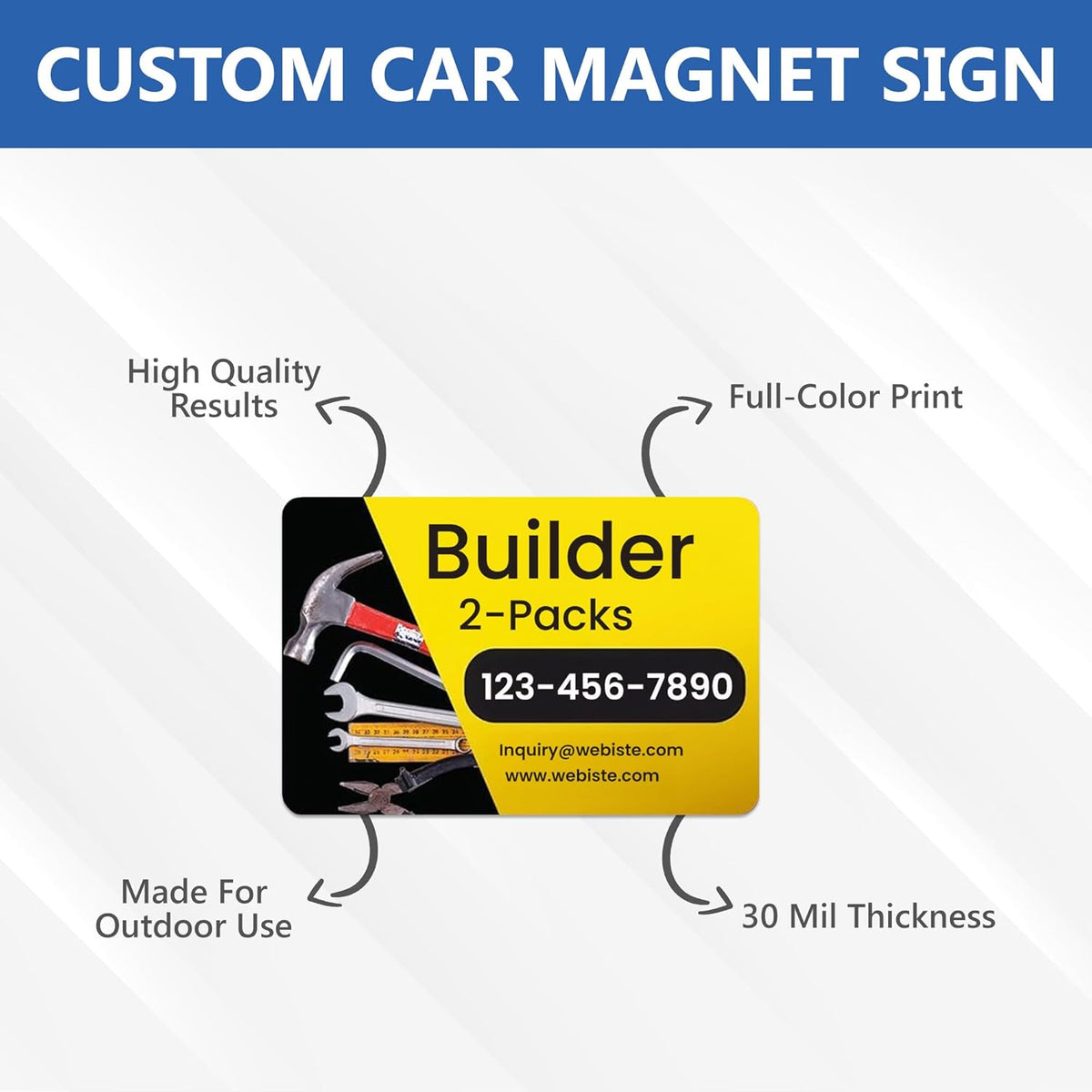 Custom Car Magnet Signs for Businesses (12"x18" Builder Rectangle) 2 pk - Personalized Car Magnets for Builder and Contractor, Advertising Vehicle Promotion - Advertising Magnets for Cars Door