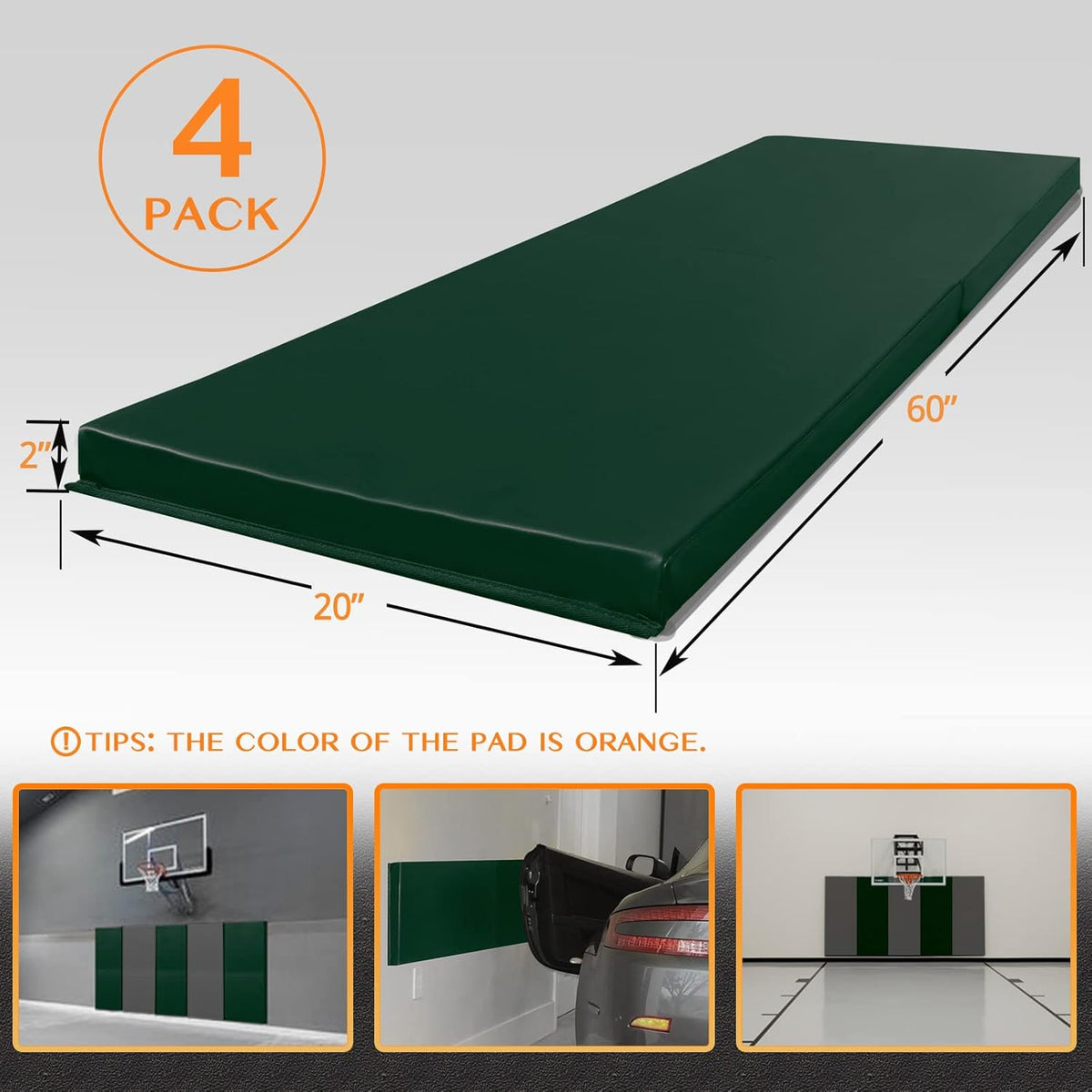 PROGOAL 2"/4" Thick Foam Protection Wall Pad，Gym Basketball-Court Protectors，Durable Waterproof Padding for Wall-Mounted Basketball Hoops(60" L x 20" W)…