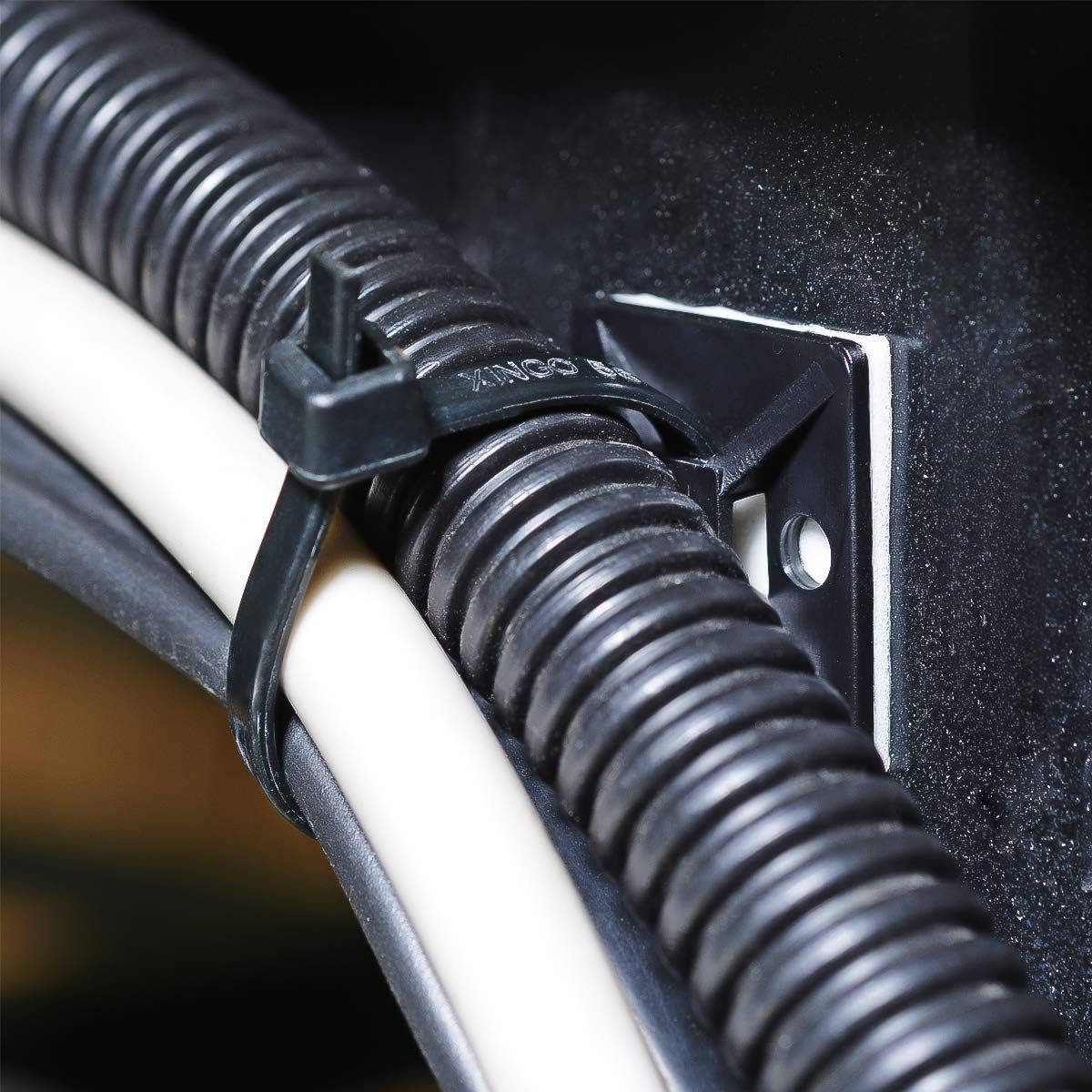 XHF 3/4" Strong Back-Glue Self Adhesive Black Cable Zip Tie Mounts 100pcs with 8" Zip Ties, Screws, UV Protection Outdoor Sticky Wire Fasteners Cable Clips Management Anchors Organizer Holders Squares