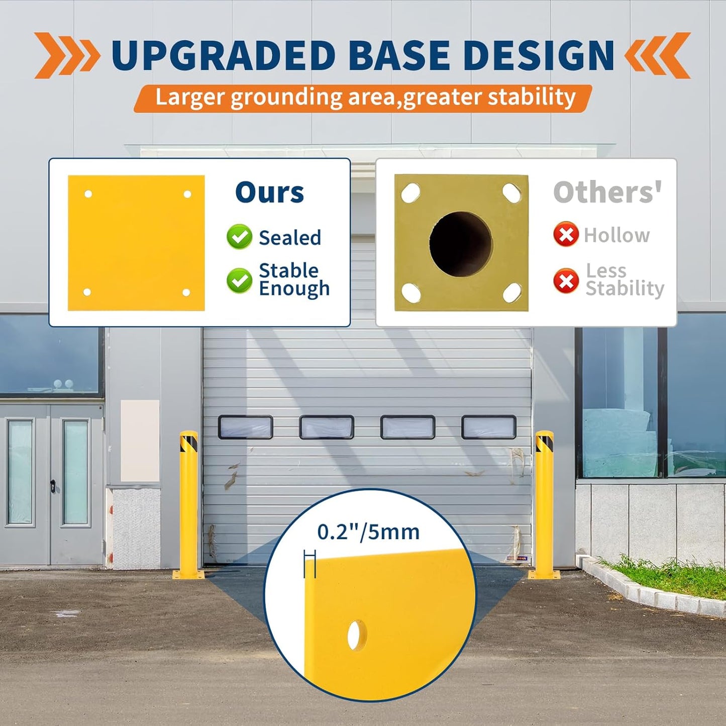 4.5x48 Inch Safety Bollard Post - Yellow Steel Bollard with Anchor Bolts (2-Pack) for Parking Lots, Walkways & Traffic Areas