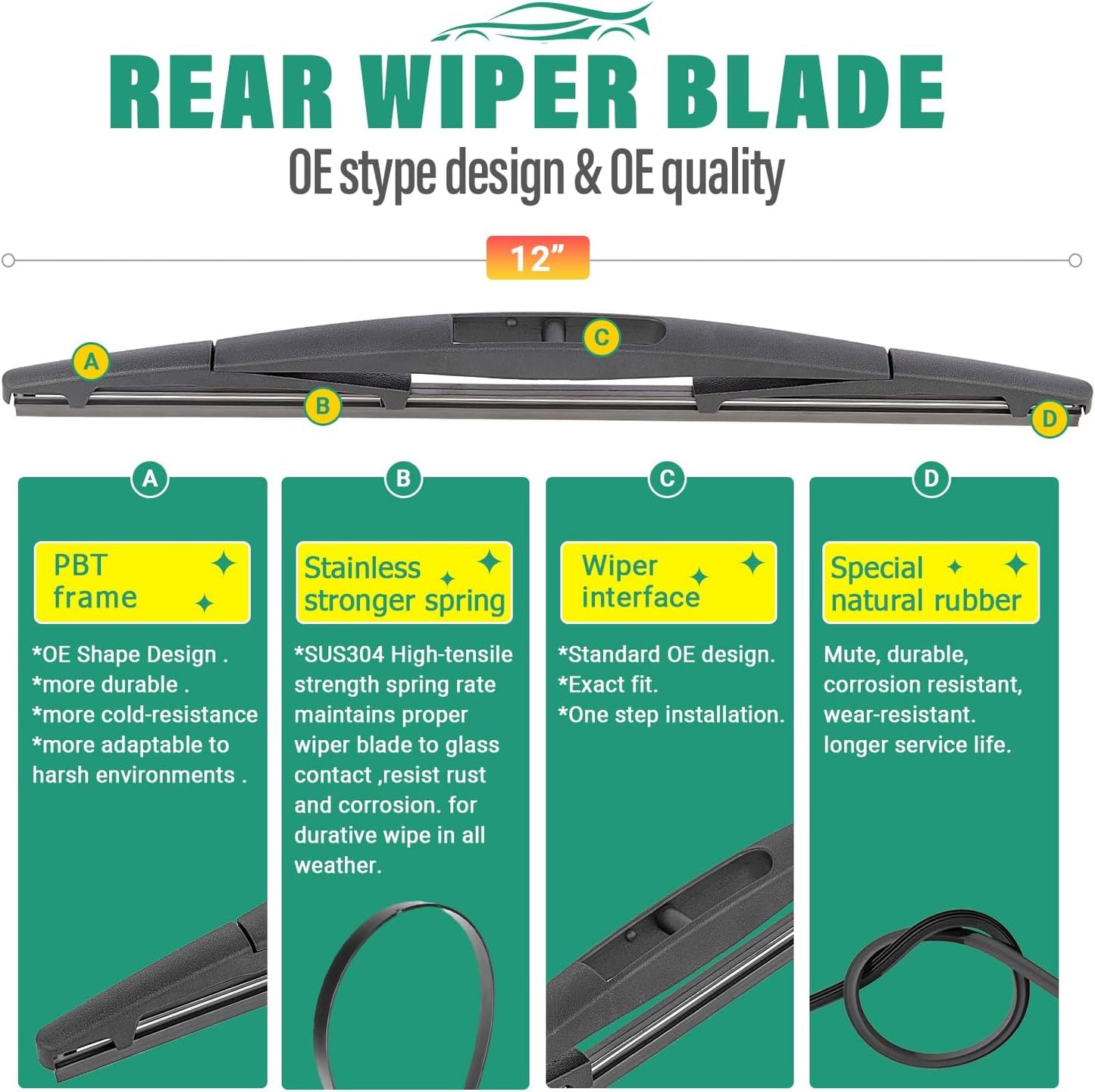 28" 12" 12" Windshield Wiper Blades Replacement for Nissan Versa Note 2014 2015 2016 2017 2018 2019 Premium All Weather Front Rear Wipers Set - OEM Quality (Pack of 3)