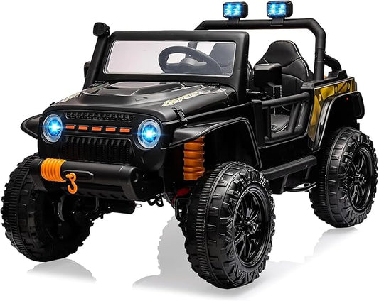 Hetoy 24V 2 Seater Ride On Car for Kids, Electric Truck with Remote Control, Ride on Truck w/ 4-Wheeler Suspension, 4x55W Powerful Engine, 4WD Battery Powered, LED Lights, Soft Braking