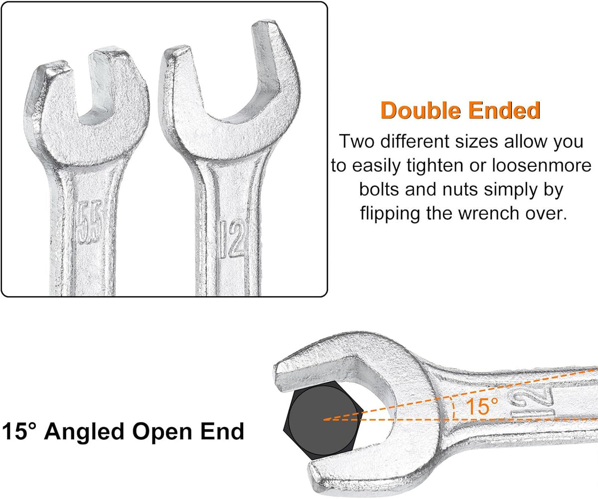 HARFINGTON 5pcs Double Open End Wrench 12mm x 15mm Metric 15 Degree Offset Angle Small Flat Head Wrench Galvanizing Open Ended Spanner for Automotive Repair Furniture Assembly