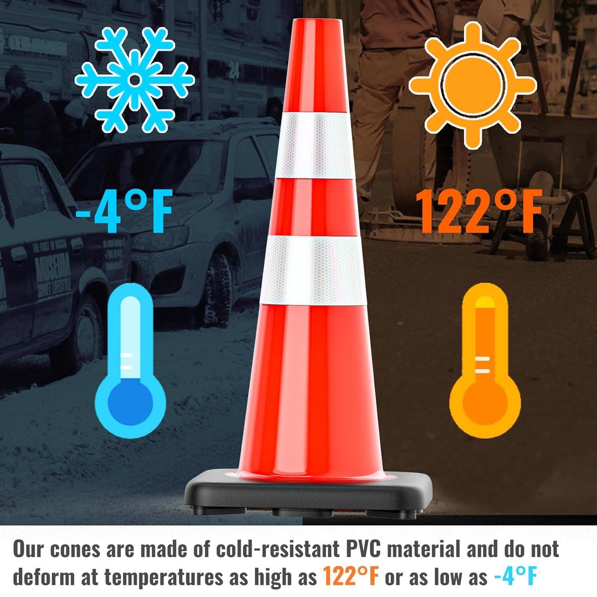 Traffic Cones 28 inch Orange 12 Pack Heavy Duty Safety Cones with Reflective Collars Fit Parking Lot,Driveway Road Traffic Control Construction Cones
