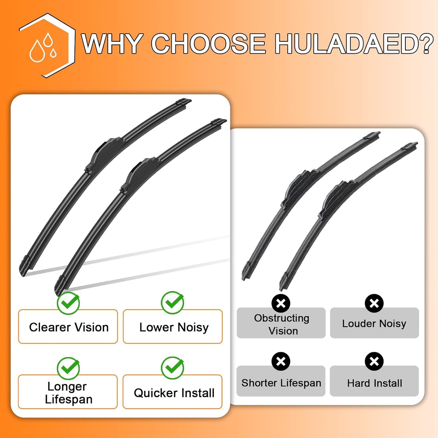 HULADAED® 21'' 21'' 10'' Windshield Wipers Replacement for Jeep Patriot 2017-2007,Silicone Front Rear Wiper blades for MY Car-All Weather & Quiet(3 PACK)