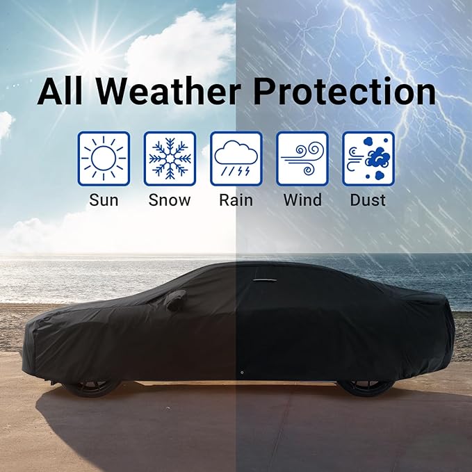 iCarCover Custom Car Cover Compatible with Camaro 2010-2023, Waterproof All Weather Rain Snow UV Sun Protector Full Exterior Indoor Outdoor Car Covers, Stripe (Black/Red)