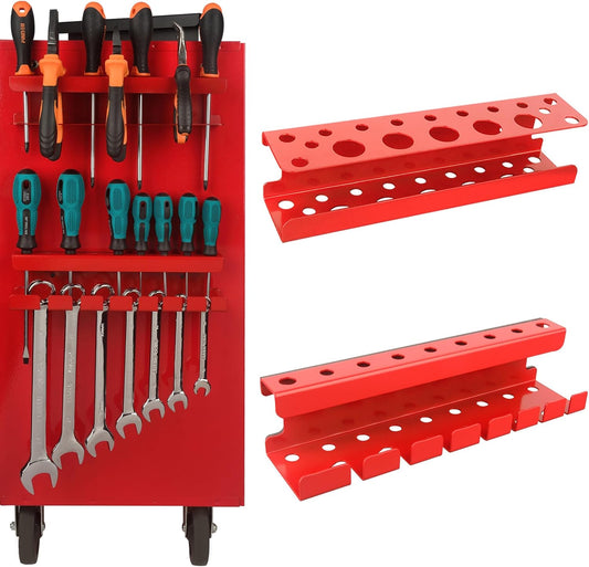 ULIBERMAGNET Magnetic Screwdriver Holder,Magnetic Wrench Holder,Heavy Duty Red Metal Hand Tool Storage Organizer,Set of 2 Magnetic Mount Tool Holder for Garage,Workbench,Tool Cart,PegBoard