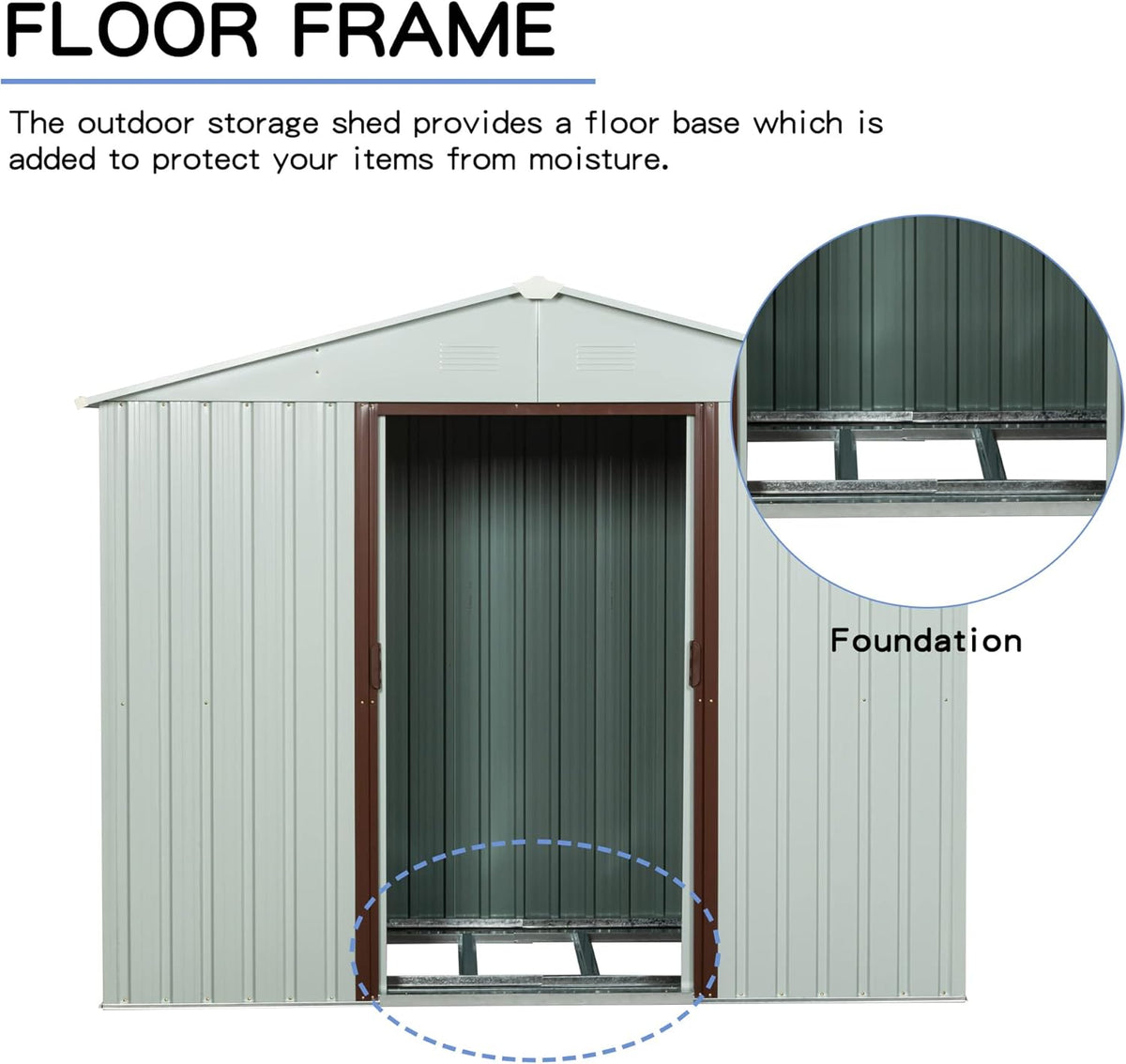 6x5 FT Outdoor Storage Shed, Metal Garden Shed with Frame Floor, Outside Tool Shed with Lockable Sliding Doors, Waterproof Storage Building with Sloped Roof for Backyard, Patio, Lawn, White