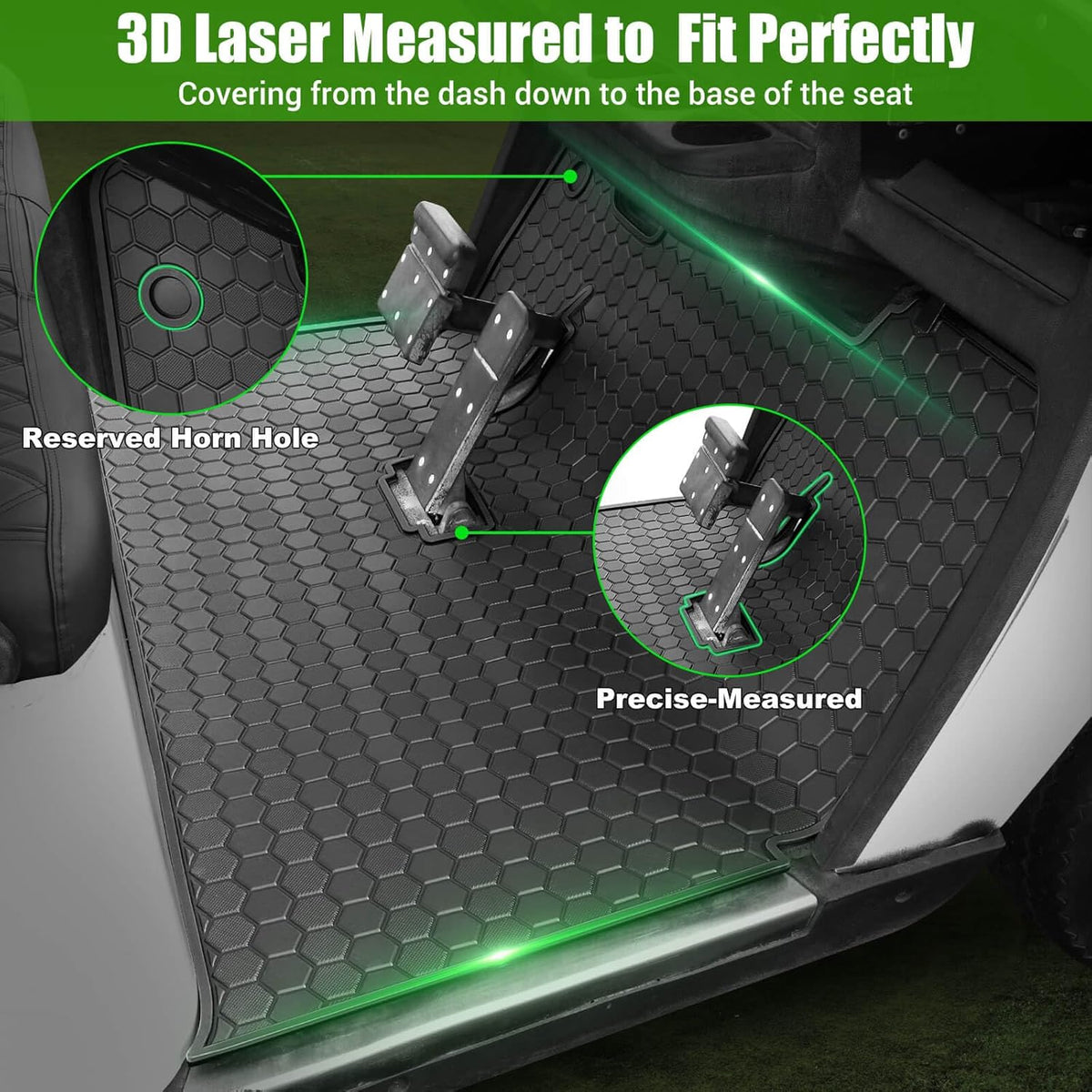 EZGO TXT Golf Cart Full Coverage Floor Liner Mat, fits EZGO TXT (1994+), Valor(1994+), Express S4(2012-2020), Cushman Workhorse, EX1(2020), Thick Anti-Slip Rubber, Black Trim