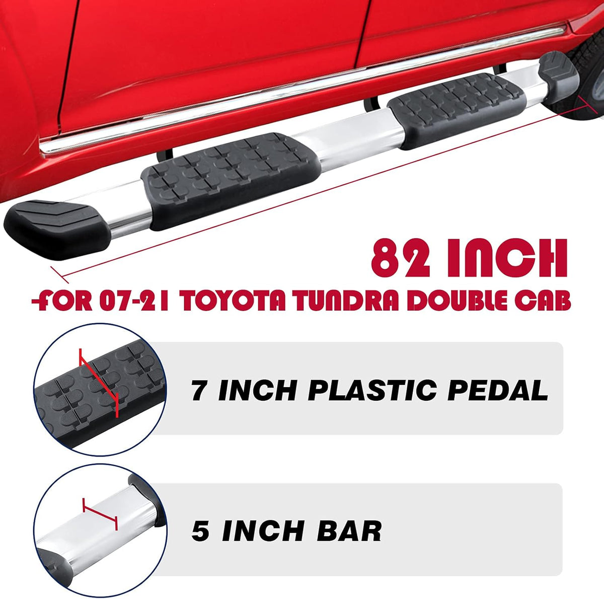 COMNOVA Running Boards Side Steps Step Bars Compatible for 07-21 Toyota Tundra Double Cab（3/4 Size Rear Doors, OE Style Oval 5 Inches Stainless Step Bars