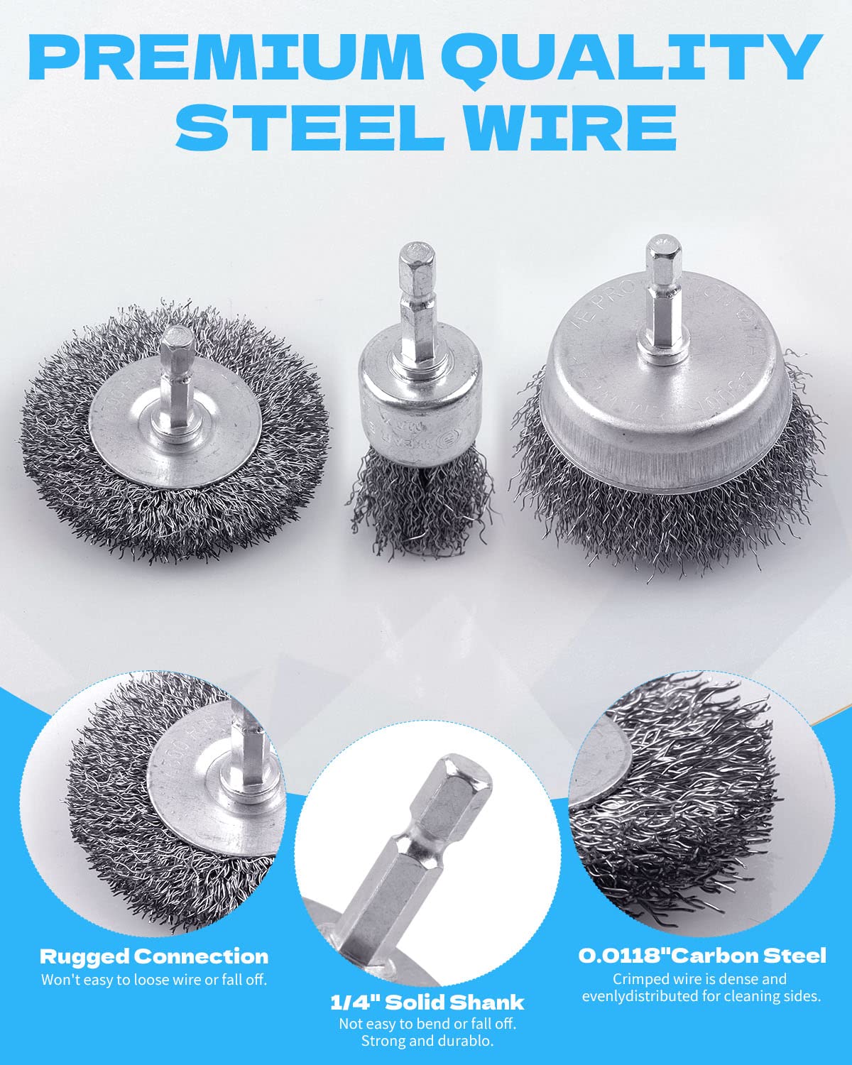 30 Pack Carbon Steel Wire Wheel Brush, Rocaris Cup Brush, Wheel Brush, Pen Brush Set with 1/4-Inch Hex Shank for Rust Removal, Corrosion and Scrub Surfaces