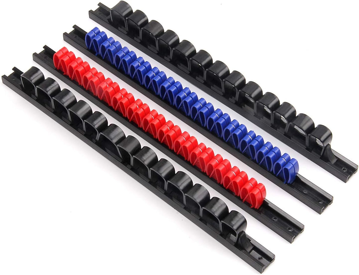 CASOMAN 4 pcs Screwdriver Organizer and Wrench Organizer, Hand Tool Holder, Plastic Rail Wrench Hanger with Clips
